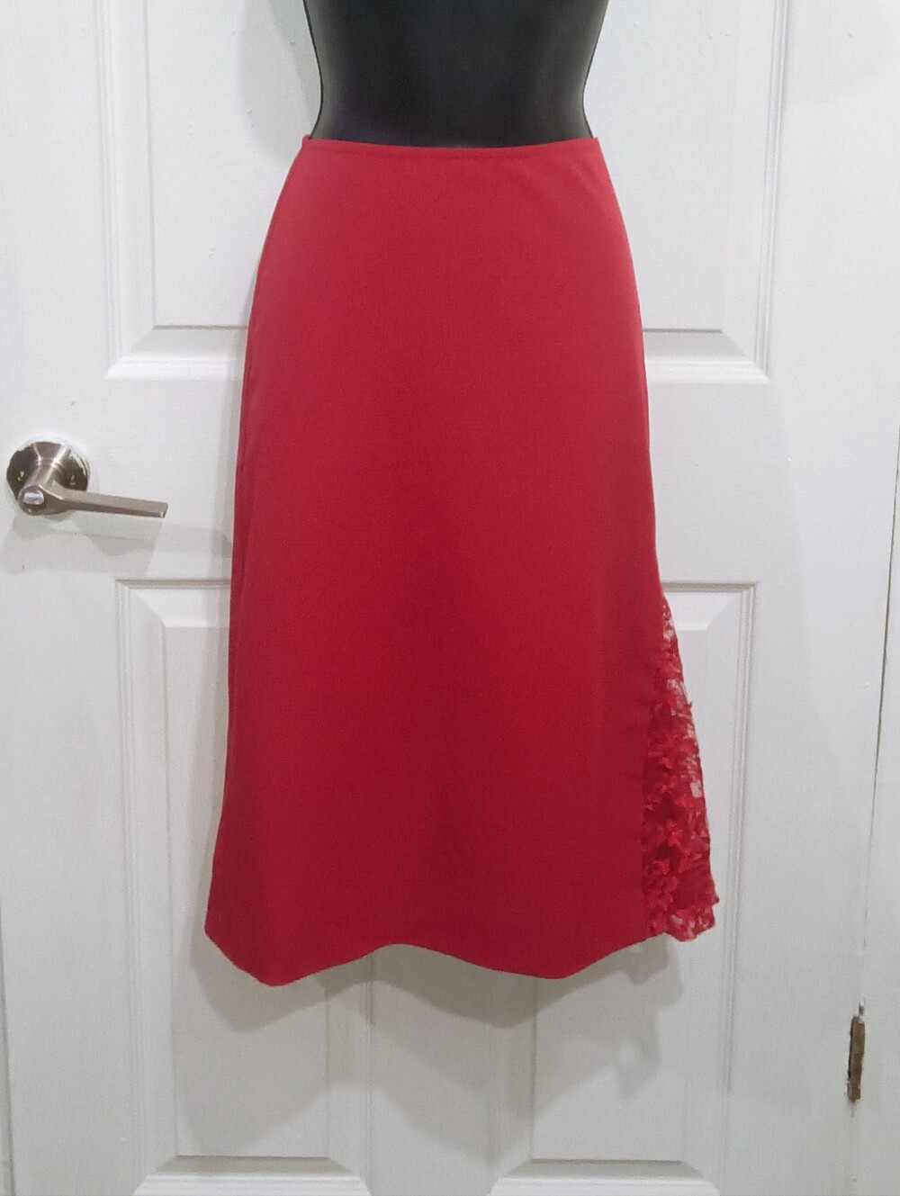 Apostrophe Red A-Line Skirt with Side Lace Panel